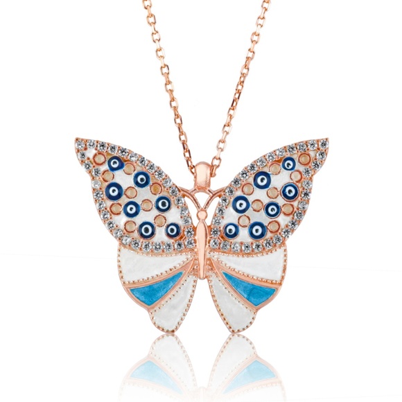 925 Sterling Silver blue butterfly 曆 Evil eyes  - Picture 7 of 7